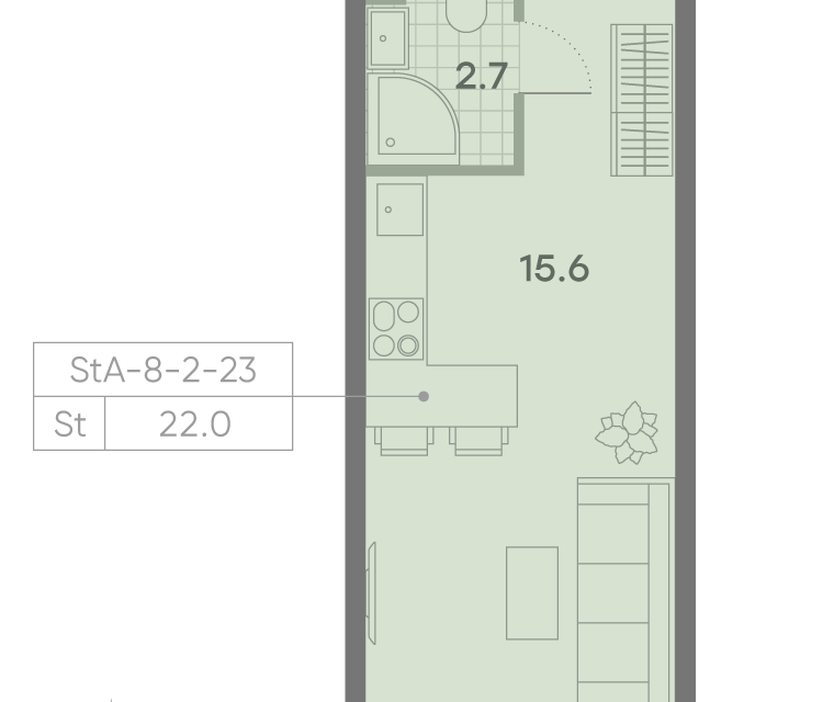 Продаётся студия, 21.5 м²