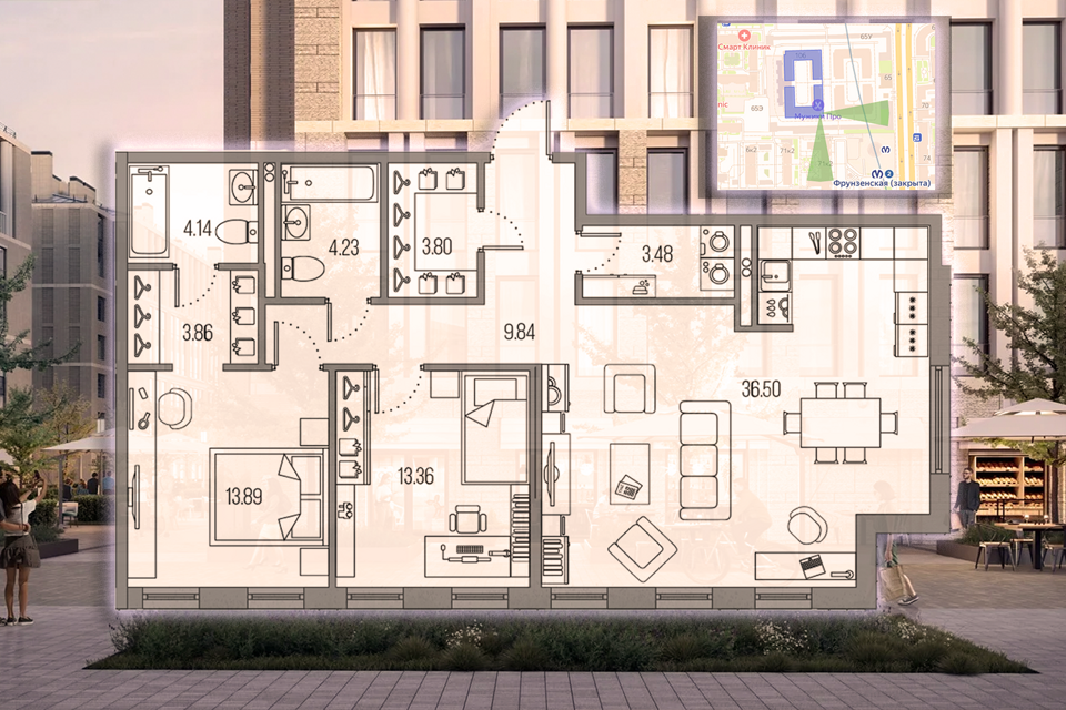 Продаётся 2-комнатная квартира, 95 м²