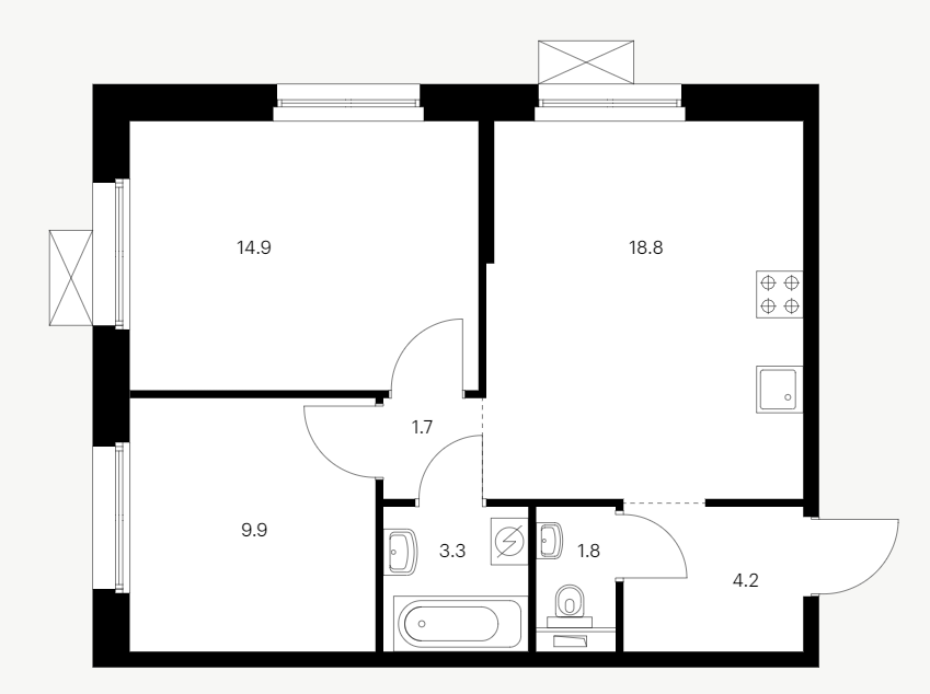 Продаётся 2-комнатная квартира, 54.6 м²
