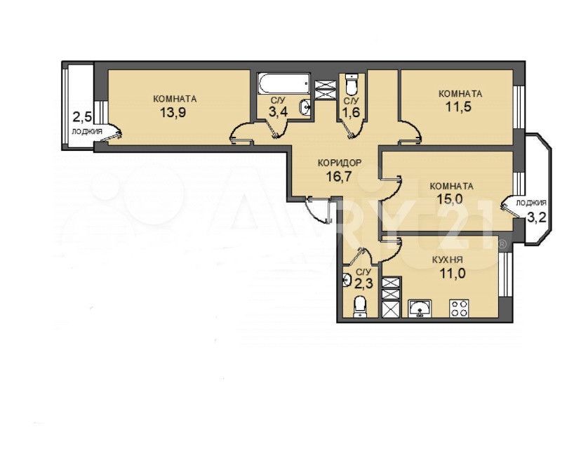 Продаётся 3-комнатная квартира, 75.1 м²