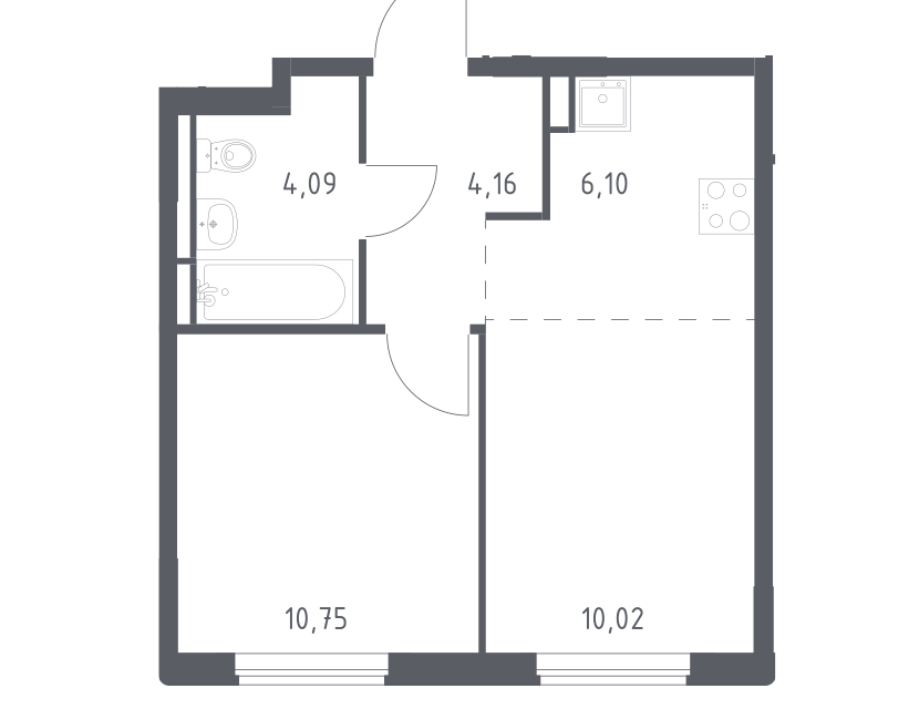 Продаётся 1-комнатная квартира, 35.12 м²