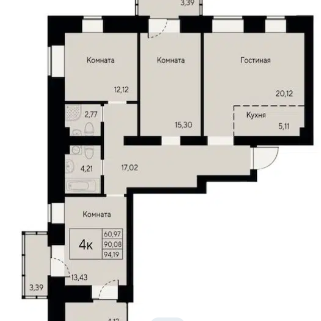 Продаётся 3-комнатная квартира, 94.2 м²