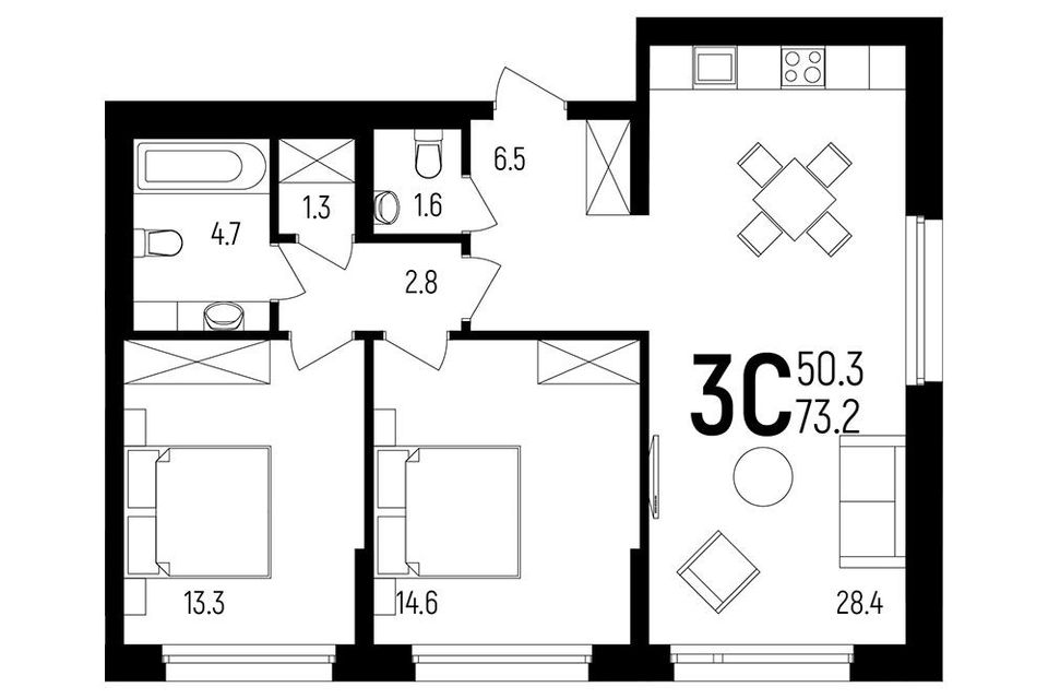 Продаётся 3-комнатная квартира, 73.2 м²