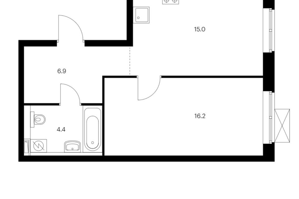 Продаётся 1-комнатная квартира, 41.9 м²