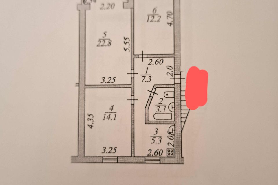 Продаётся 3-комнатная квартира, 60 м²