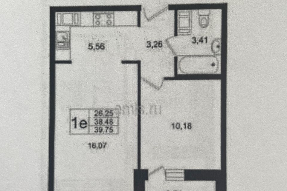 Продаётся 1-комнатная квартира, 39.75 м²