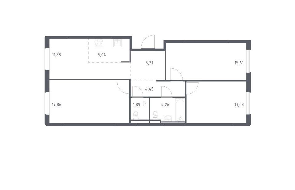 Продаётся 3-комнатная квартира, 79.28 м²