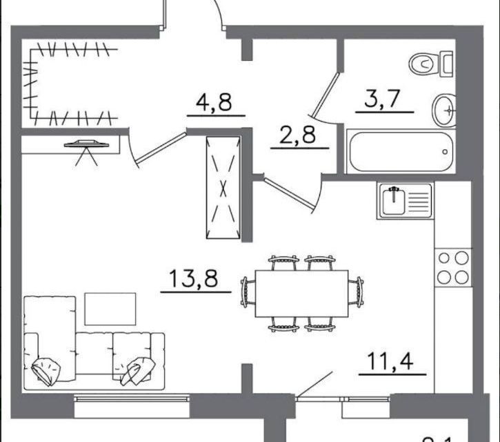 Продаётся 1-комнатная квартира, 36.7 м²