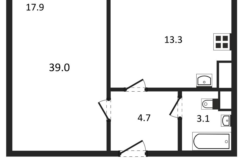 Продаётся 1-комнатная квартира, 39 м²