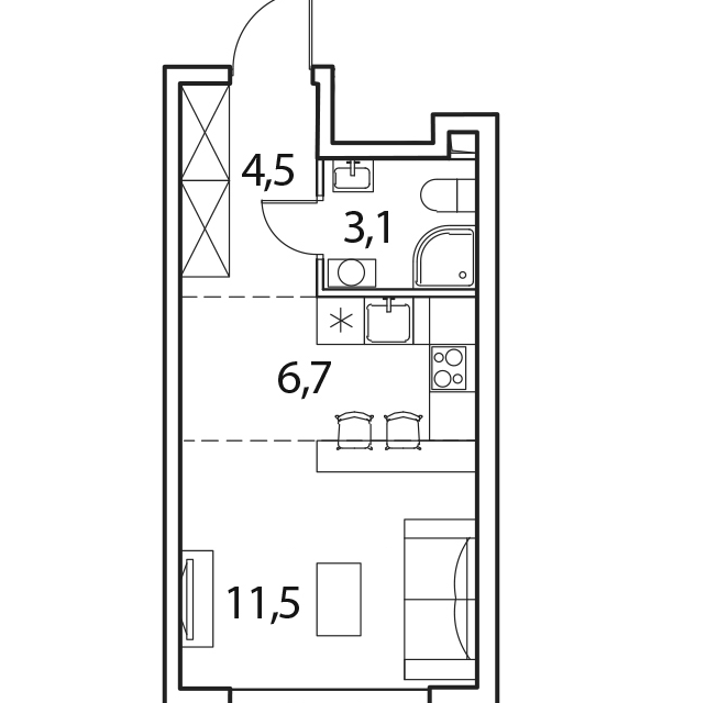 Продаётся студия, 25.8 м²