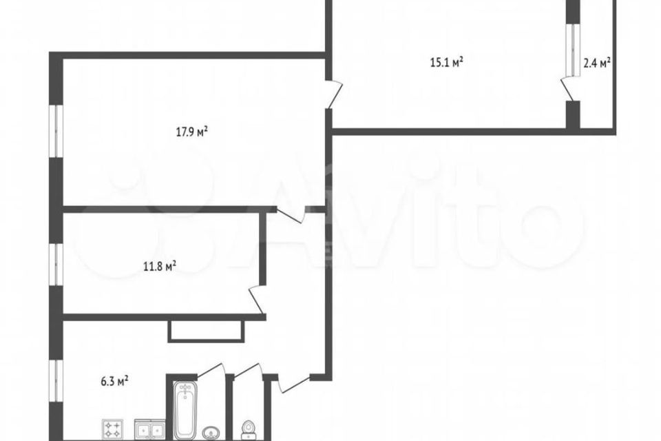 Продаётся 3-комнатная квартира, 61 м²