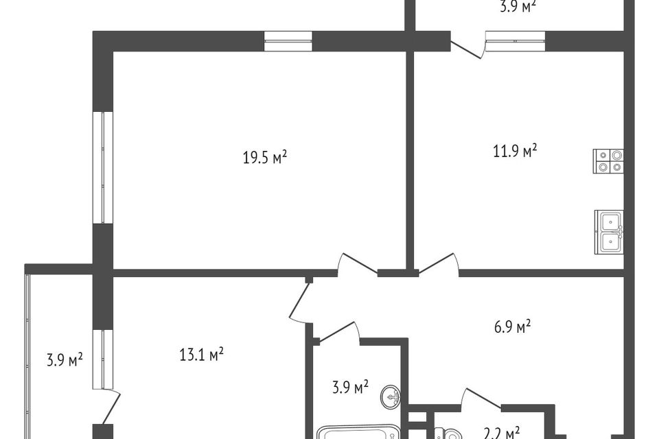Продаётся 2-комнатная квартира, 59.2 м²