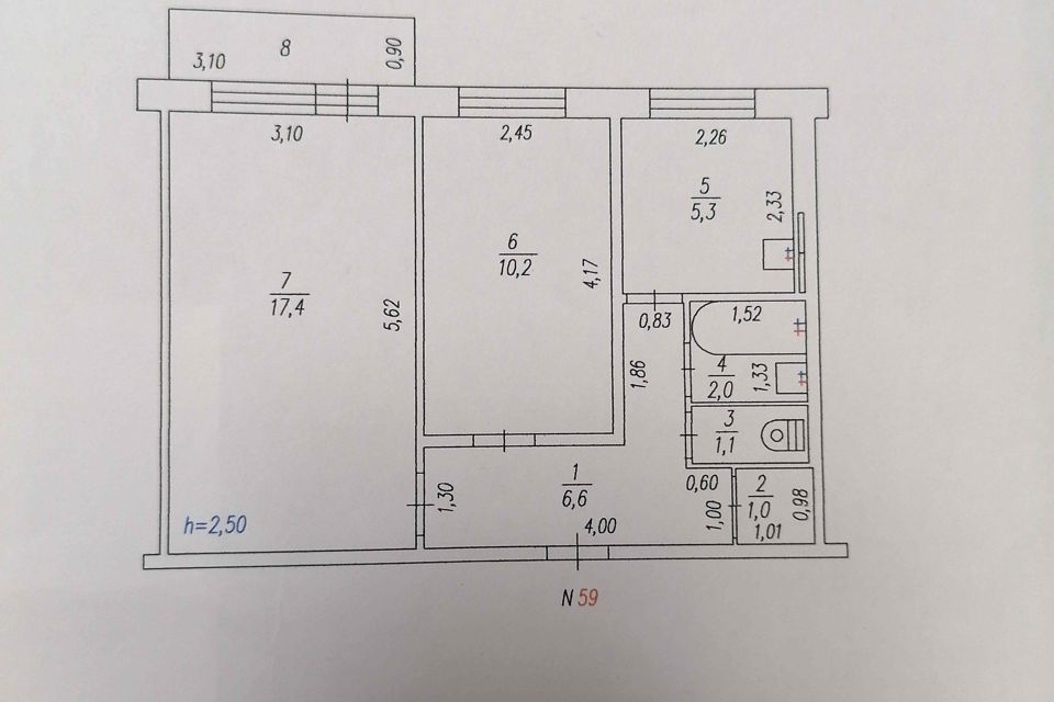 Продаётся 2-комнатная квартира, 43.6 м²