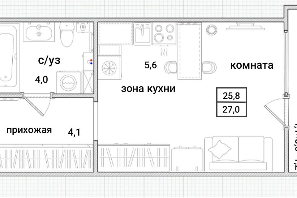 Продаётся студия, 25.8 м²