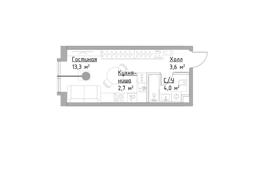 Продаётся студия, 23.6 м²