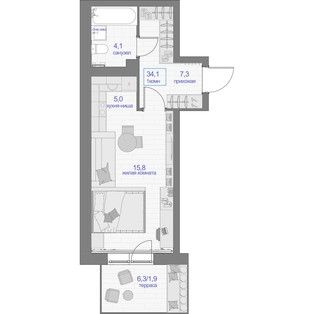 Продаётся студия, 34.1 м²