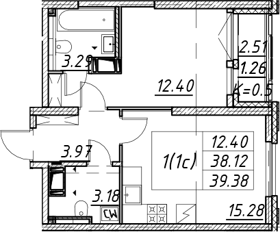 Продаётся 1-комнатная квартира, 39.38 м²