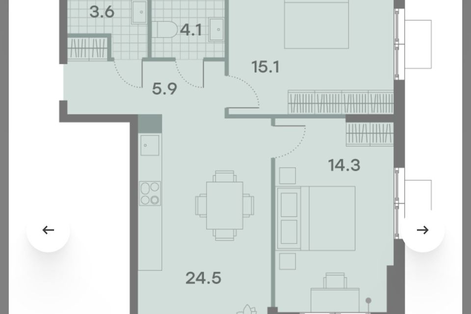 Продаётся 2-комнатная квартира, 67.5 м²
