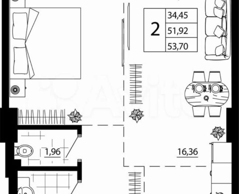 Продаётся 2-комнатная квартира, 51 м²