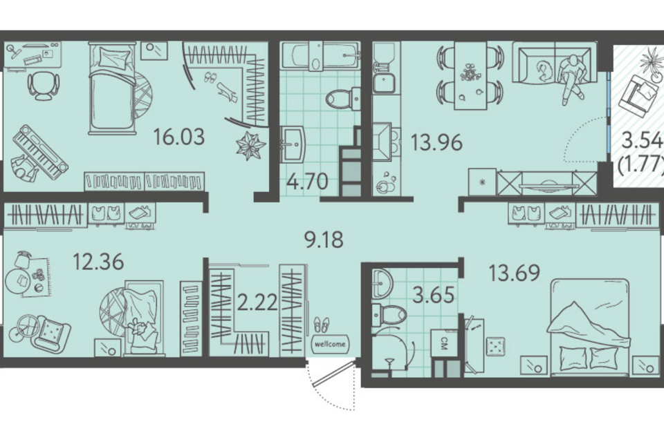 Продаётся 3-комнатная квартира, 75.4 м²