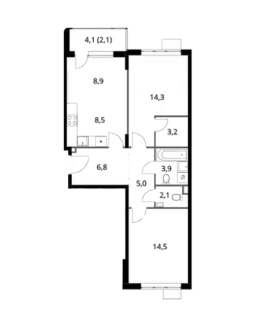 Продаётся 2-комнатная квартира, 69.3 м²