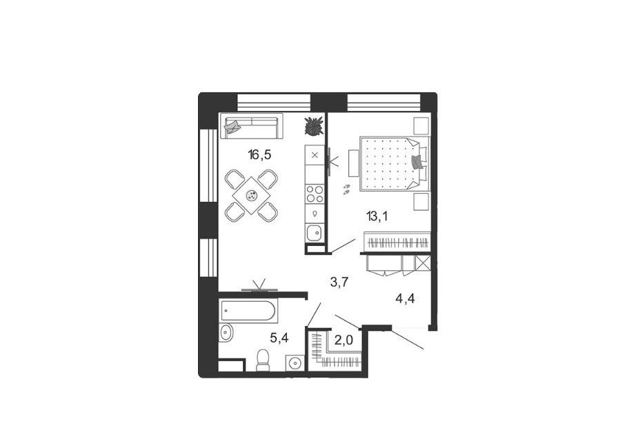 Продаётся 1-комнатная квартира, 45.1 м²