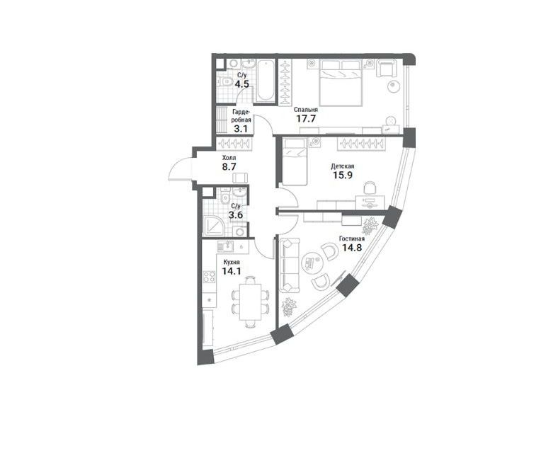 Продаётся 3-комнатная квартира, 82.4 м²