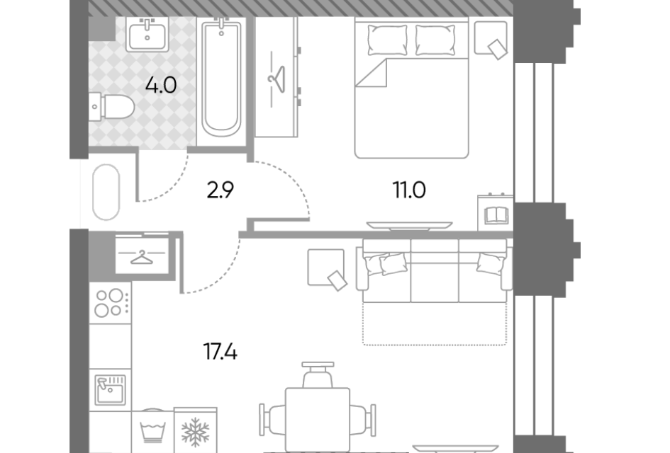 Продаётся 1-комнатная квартира, 35.3 м²