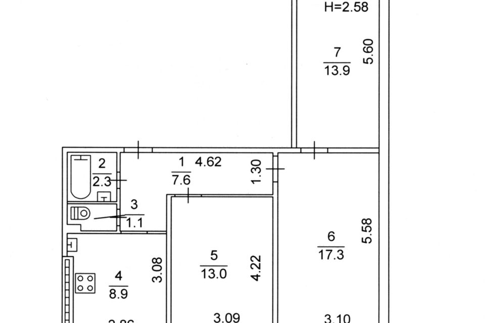 Продаётся 3-комнатная квартира, 67 м²