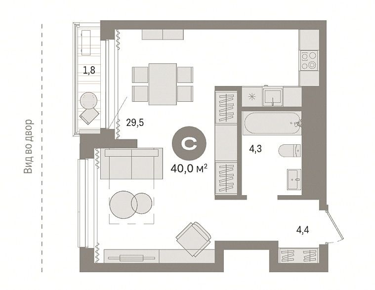 Продаётся 1-комнатная квартира, 40 м²