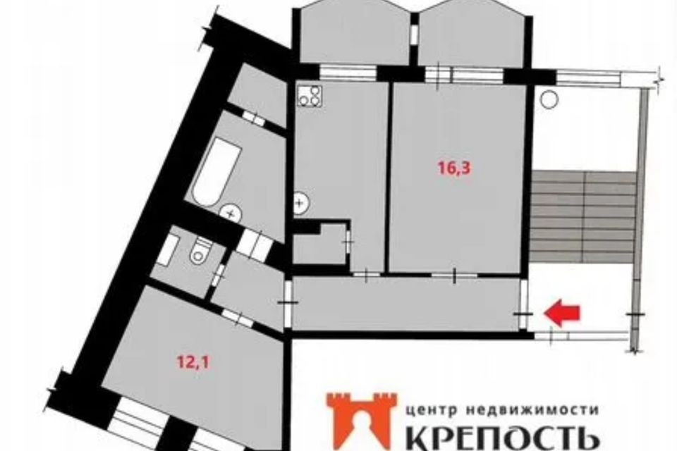 Продаётся 2-комнатная квартира, 58.9 м²