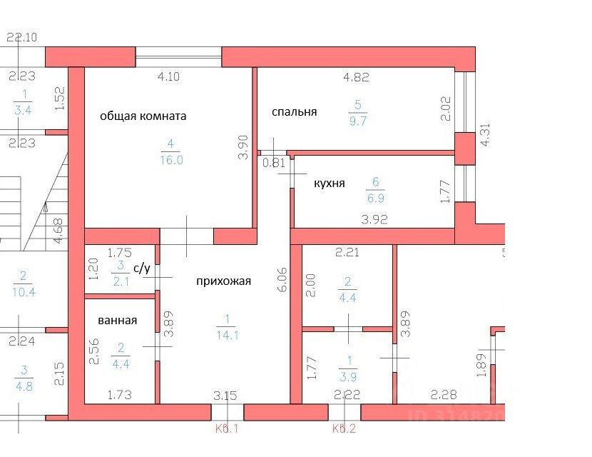 Продаётся 2-комнатная квартира, 53.2 м²