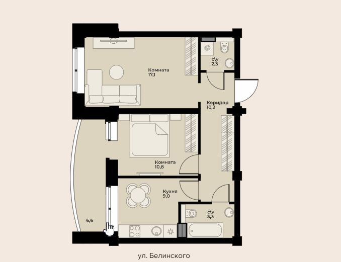 Продаётся 2-комнатная квартира, 50.8 м²