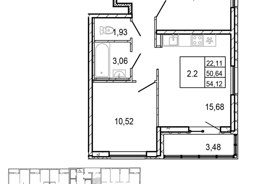 Продаётся 2-комнатная квартира, 51 м²