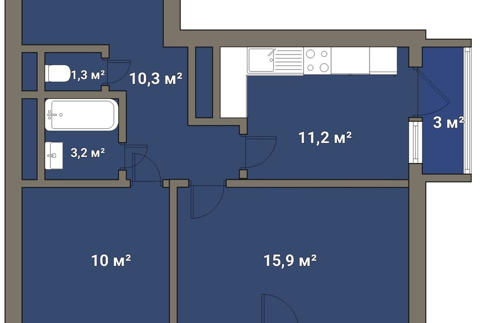 Продаётся 2-комнатная квартира, 54.9 м²