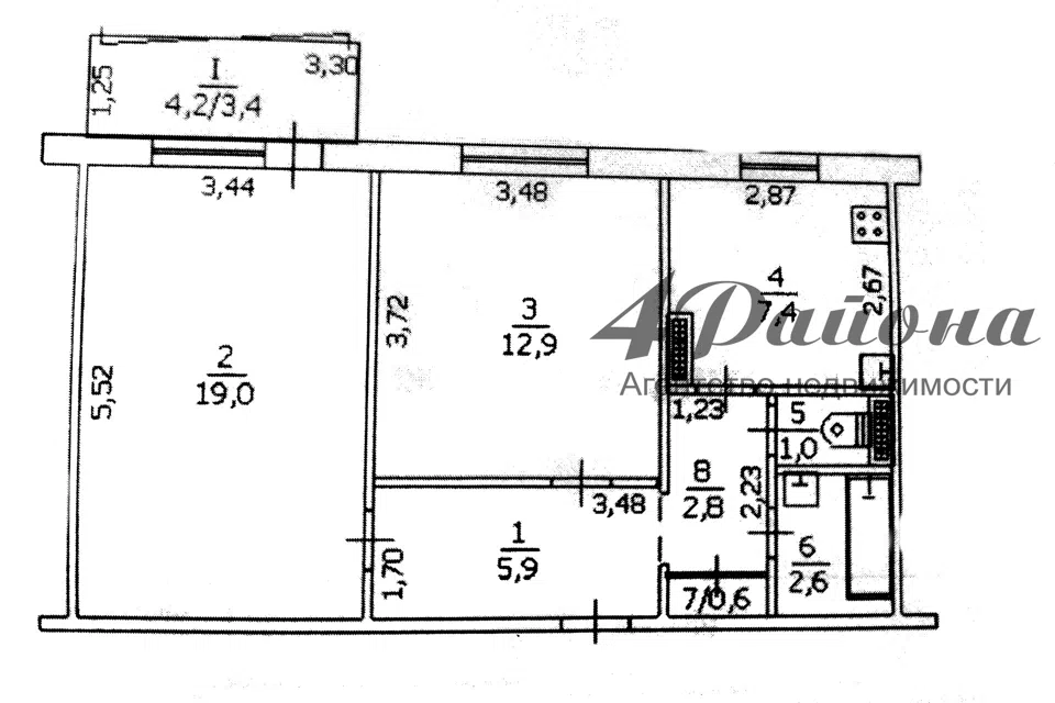 Продаётся 2-комнатная квартира, 56.4 м²
