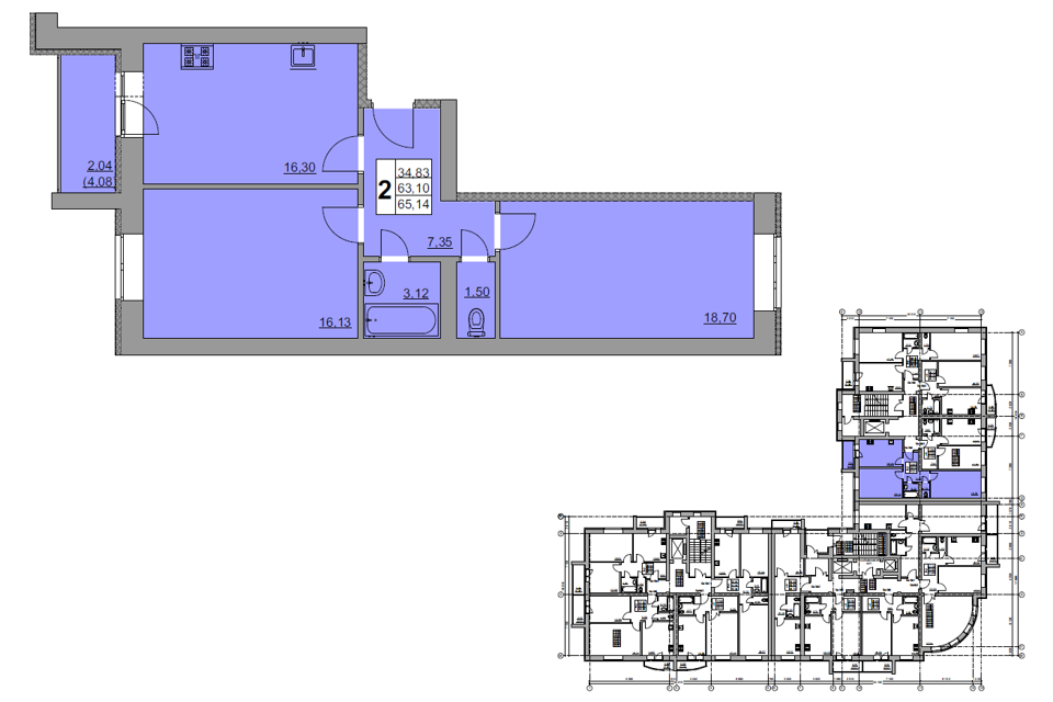 Продаётся 2-комнатная квартира, 65.64 м²