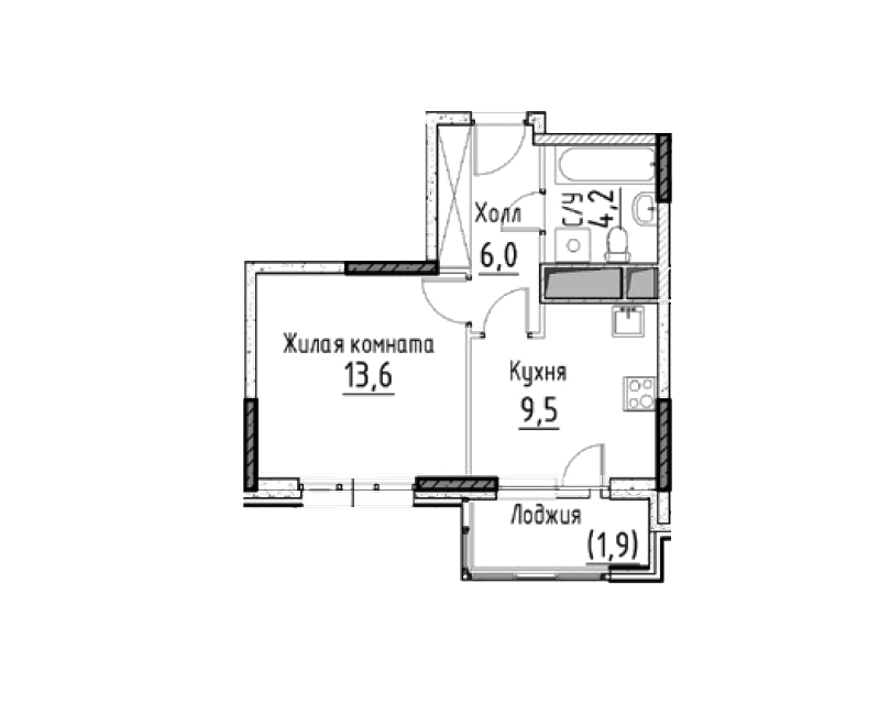 Продаётся 1-комнатная квартира, 35.2 м²