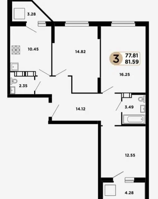 Продаётся 3-комнатная квартира, 75.7 м²