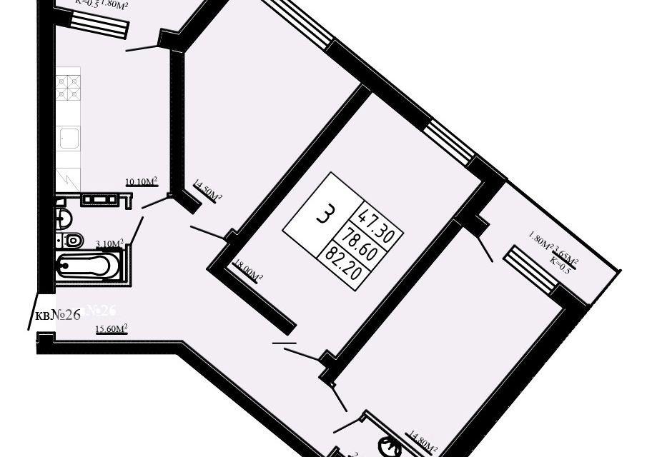 Продаётся 3-комнатная квартира, 78.6 м²