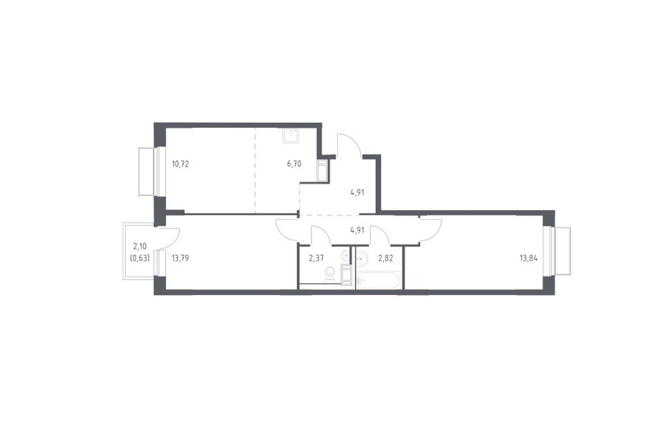 Продаётся 2-комнатная квартира, 60.69 м²