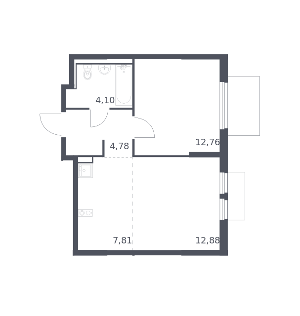 Продаётся 1-комнатная квартира, 42.33 м²