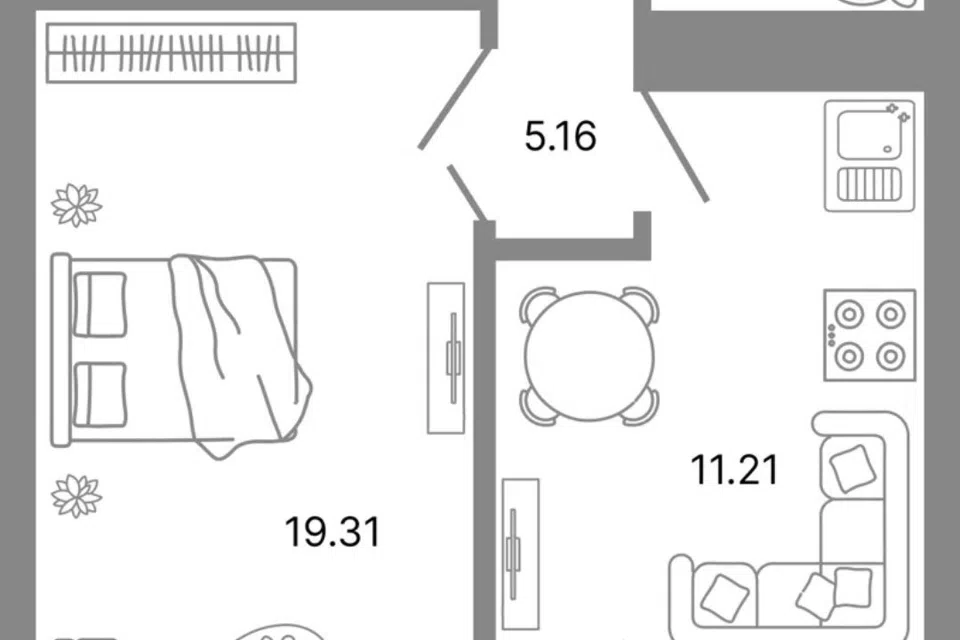 Продаётся 1-комнатная квартира, 41.9 м²