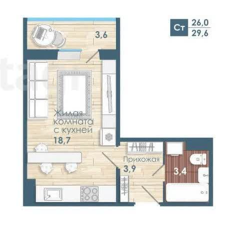 Продаётся студия, 29.6 м²