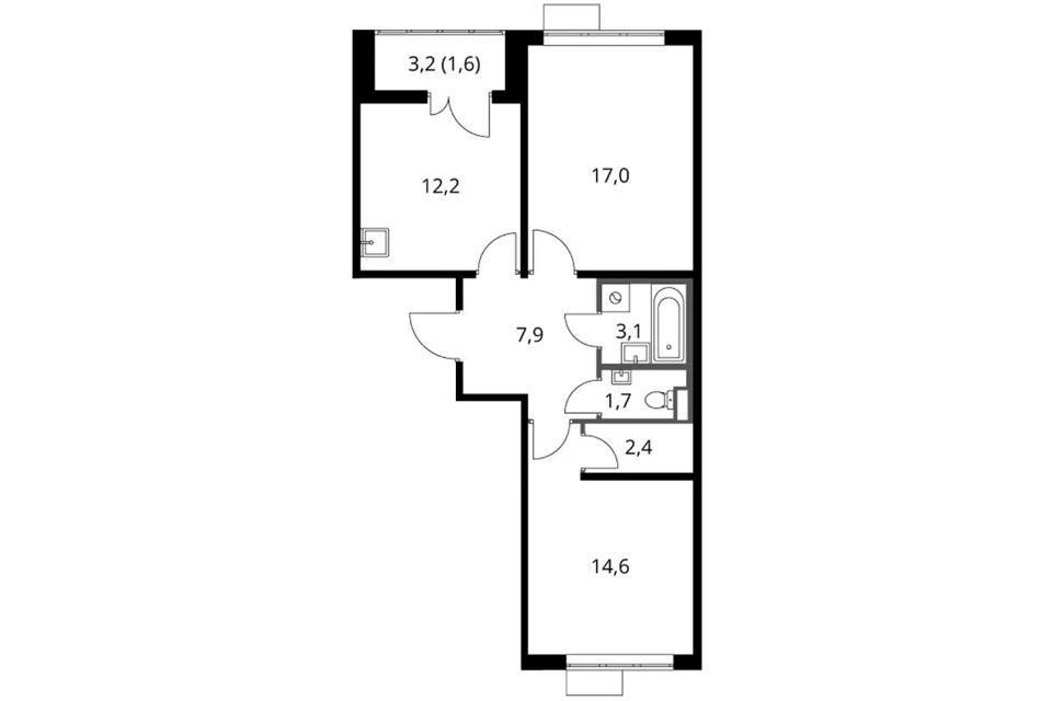 Продаётся 2-комнатная квартира, 60.5 м²