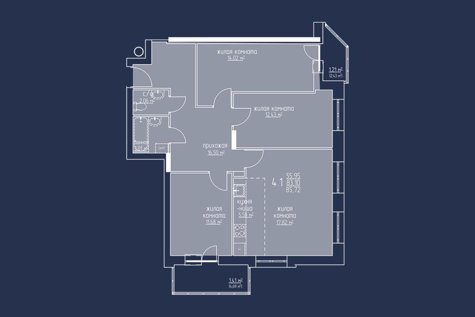 Продаётся 4-комнатная квартира, 85.2 м²