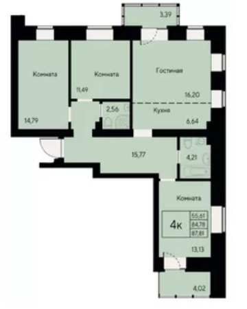 Продаётся 3-комнатная квартира, 87.81 м²
