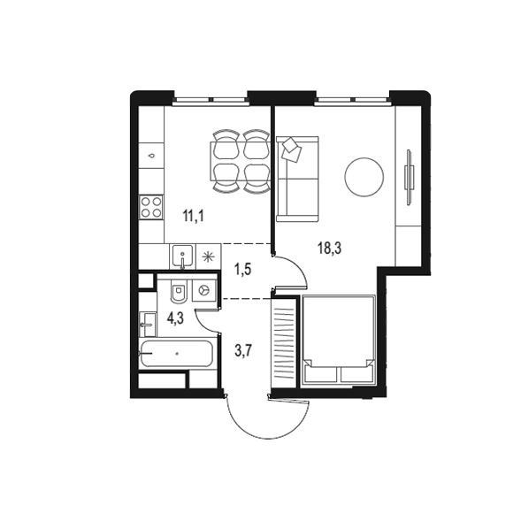 Продаётся 1-комнатная квартира, 38.9 м²