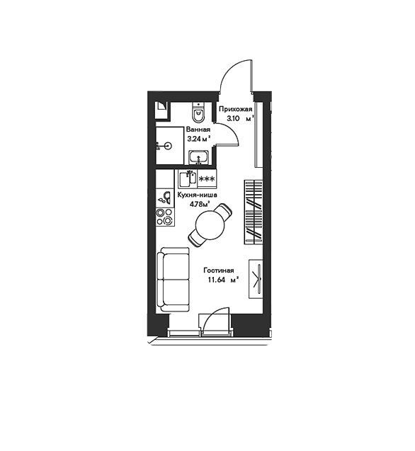 Продаётся студия, 22.76 м²