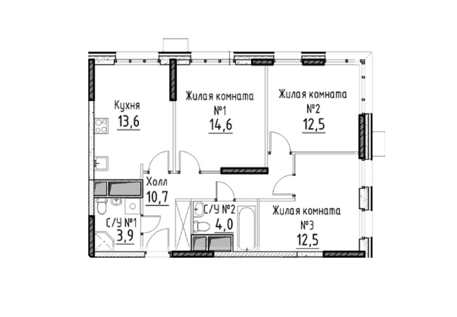 Продаётся 3-комнатная квартира, 71.8 м²